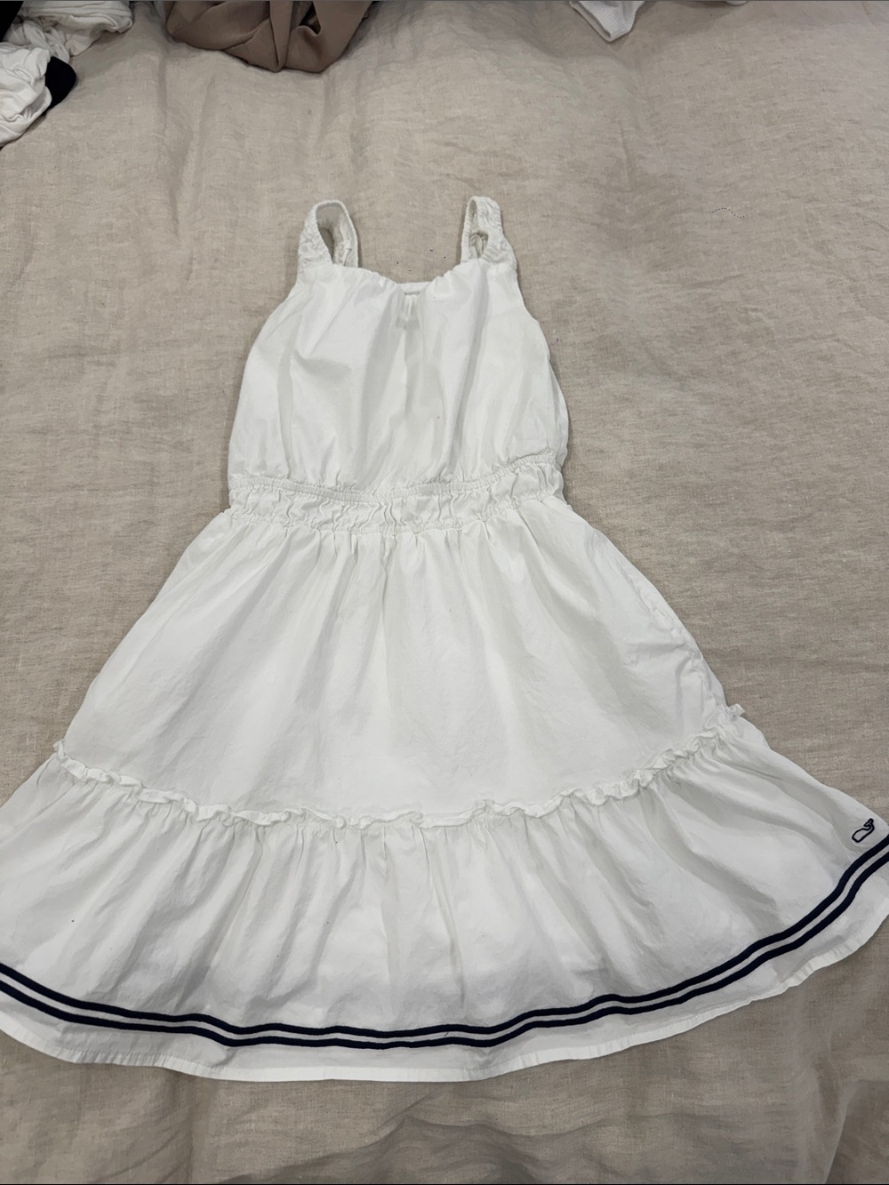 Vineyard Vines White Tiered Sundress with Navy Trim